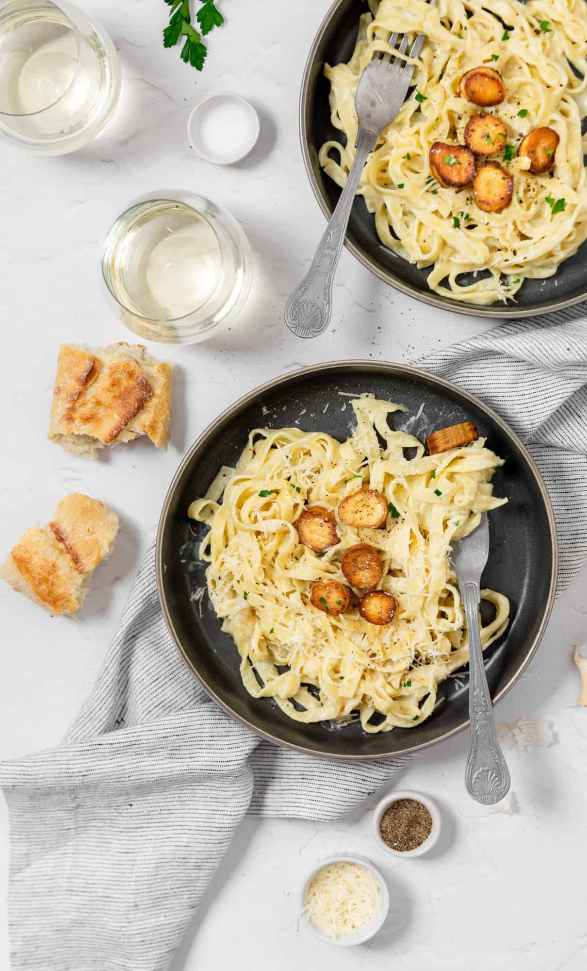 vegan seafood over pasta