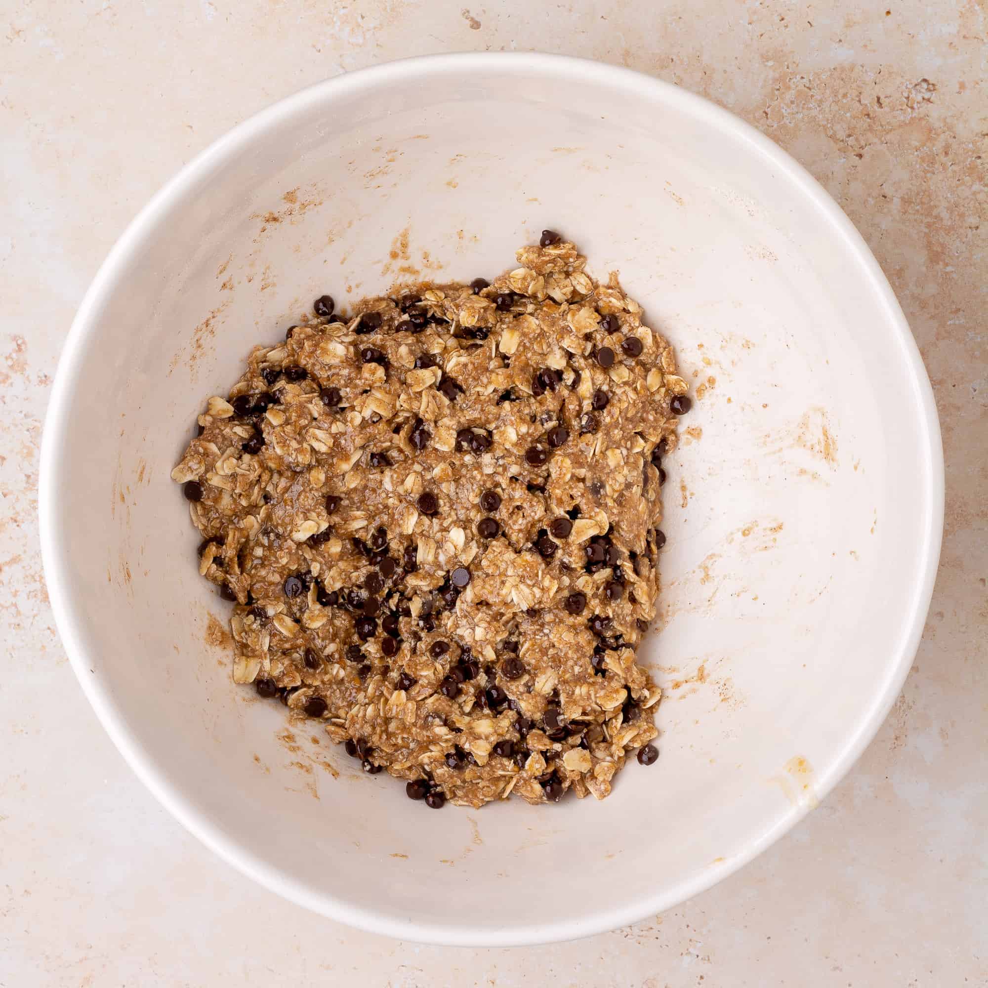 vegan oatmeal chocolate chip cookie dough in a bowl