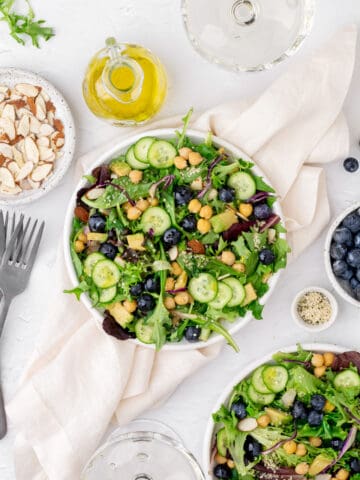tablescape of blueberry chickpea salad