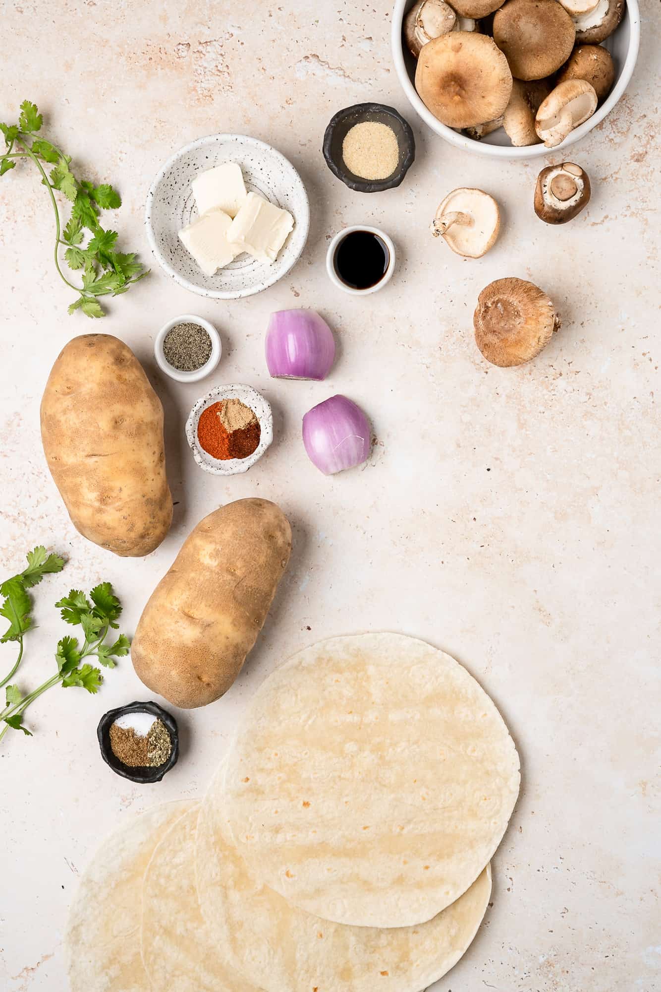 ingredients for mushroom potato tacos