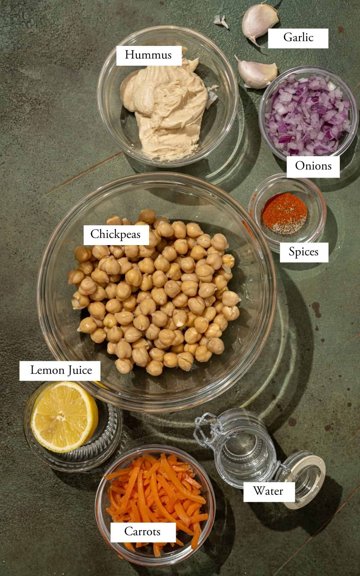 chickpea salad ingredients in a bowl.