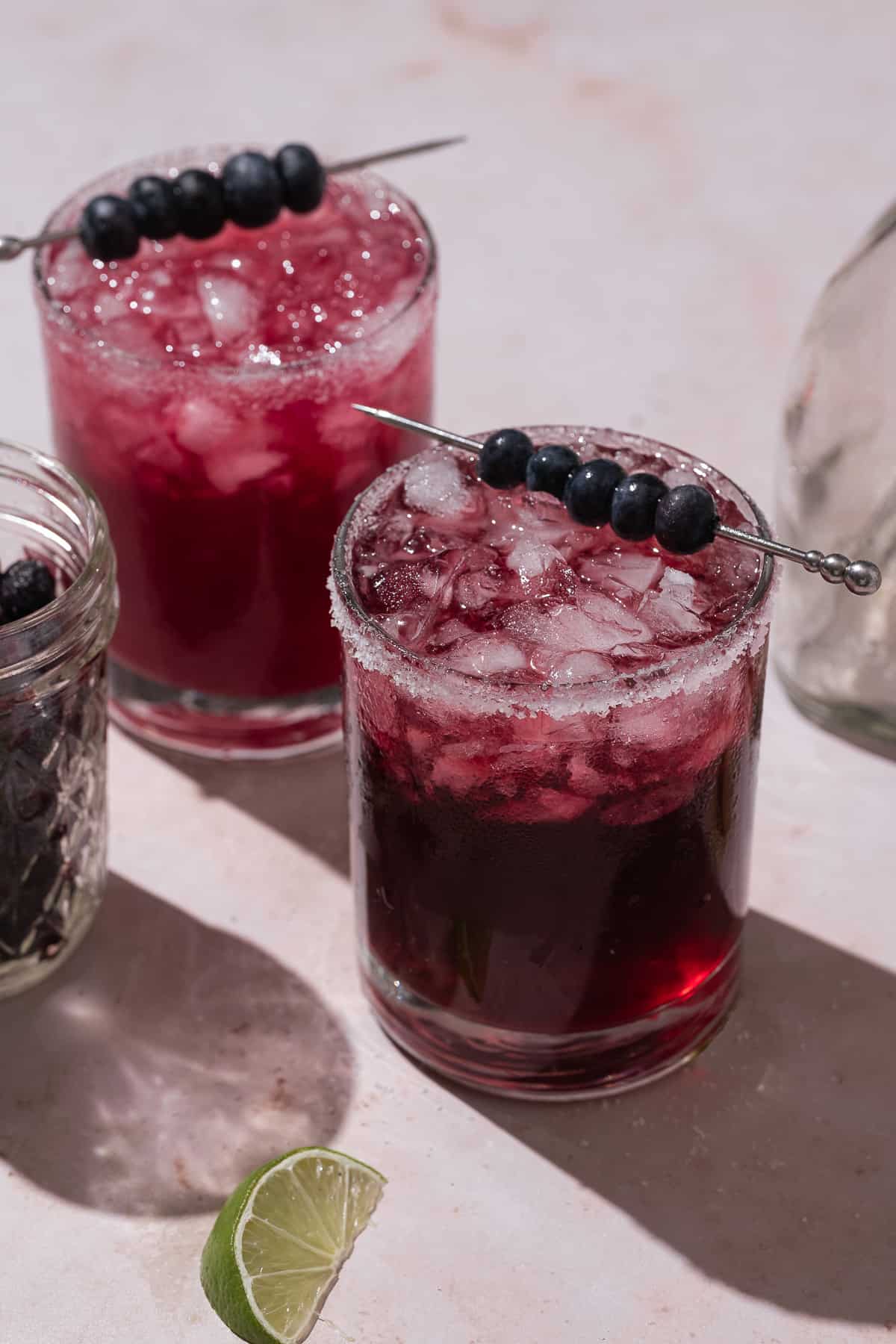 close up of blueberry pomegranate margarita.