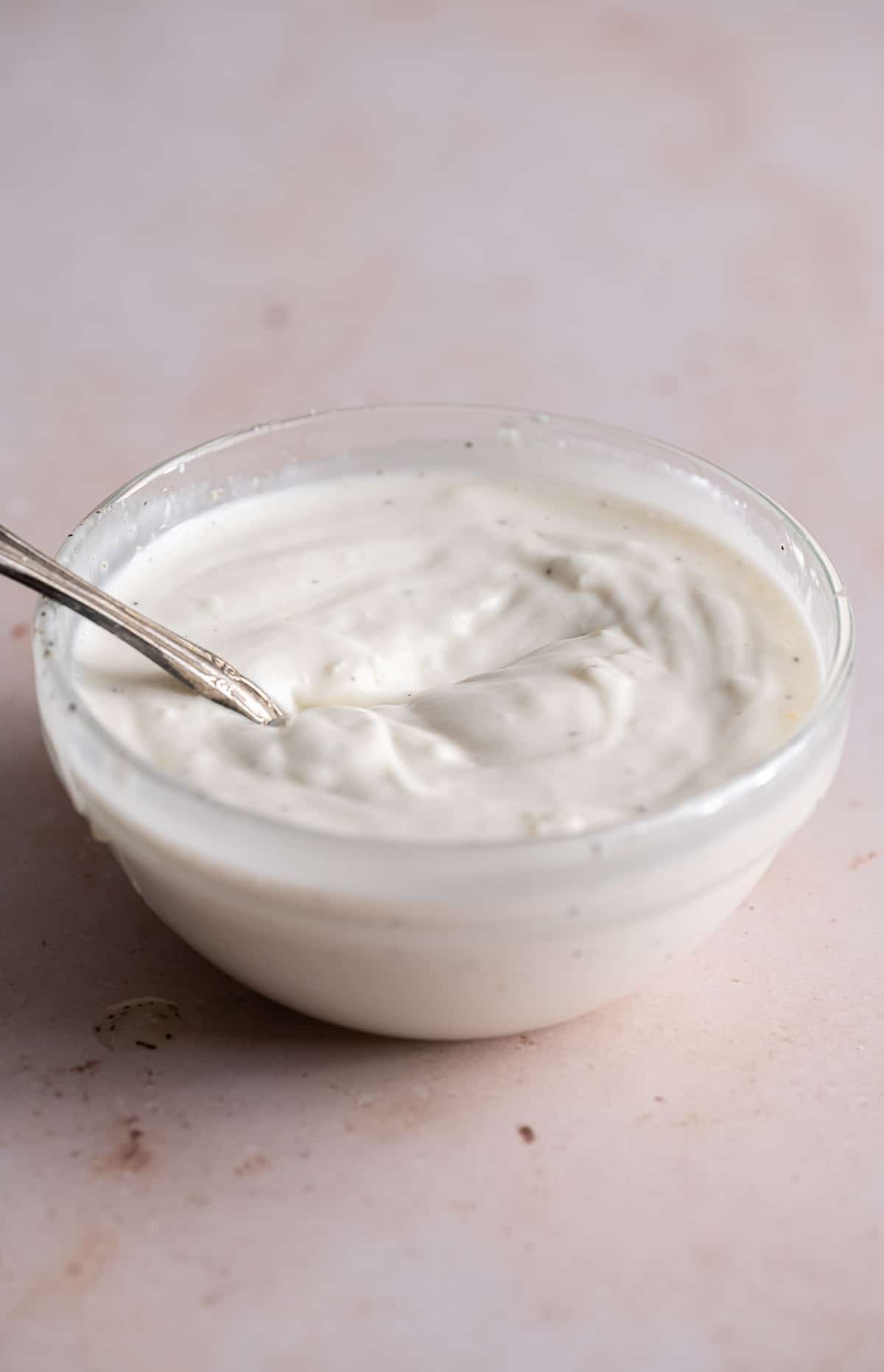 mixed aioli ingredients in a bowl.